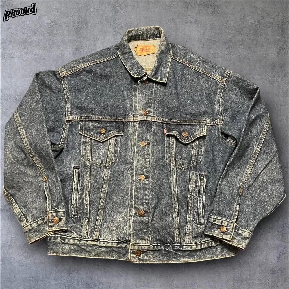 Vintage Levis Jacket Mens Large Blue Acid Wash Denim Trucker Made USA 90s